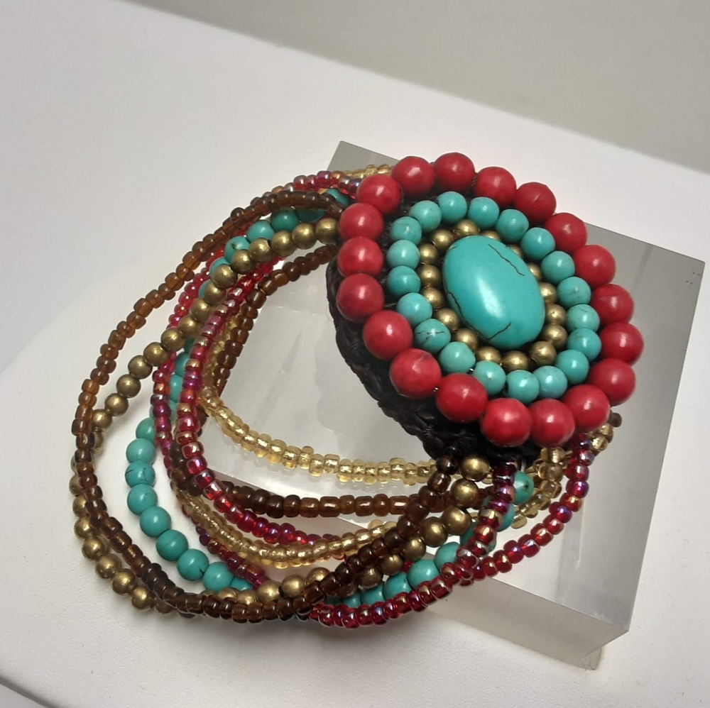 CROCHETED STRETCH MULTI STONE BRACELET